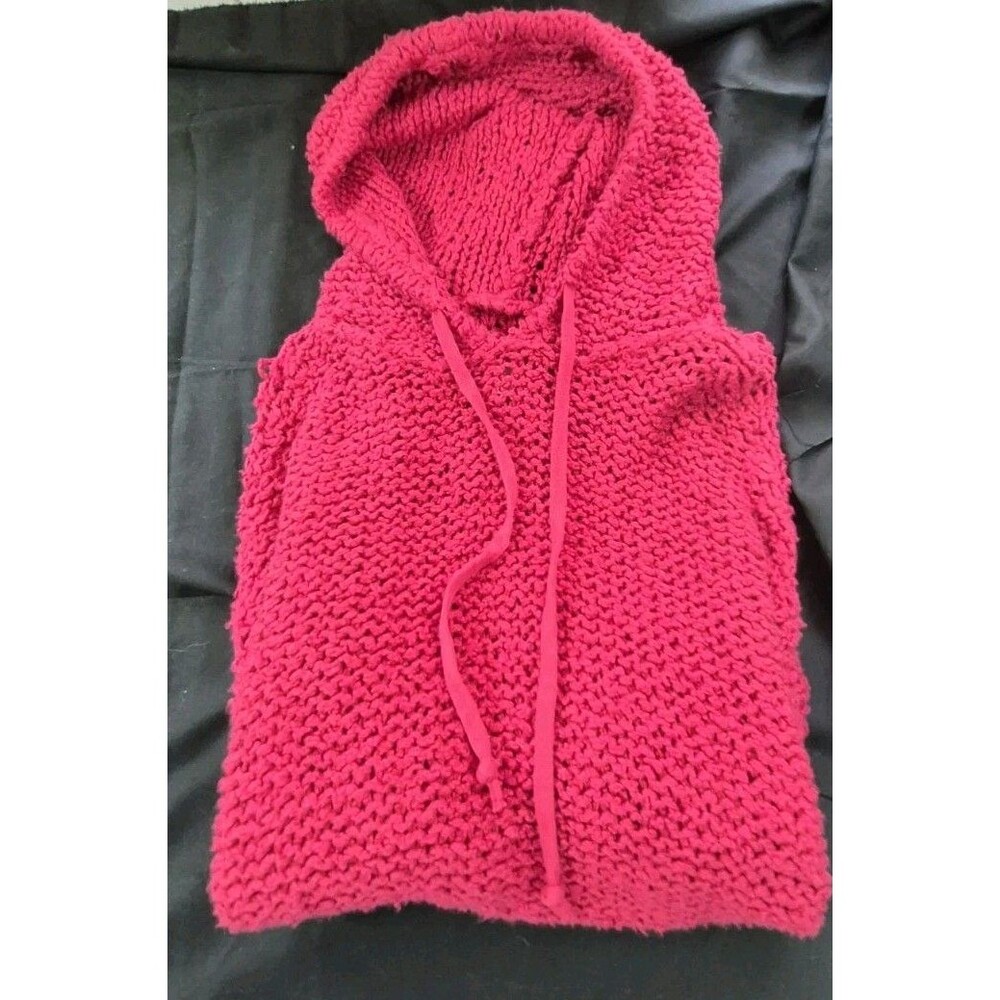 Pilcro Sailcloth Hooded Crochet Crop Sweater Women's Size S Red Drawstring